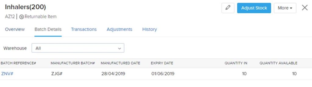 Zoho inventory tracking