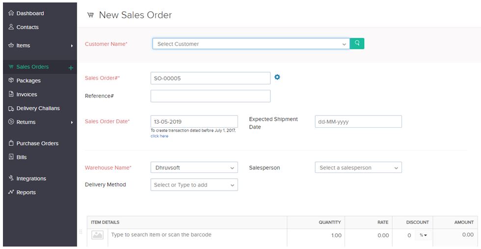 zoho inventory sales order