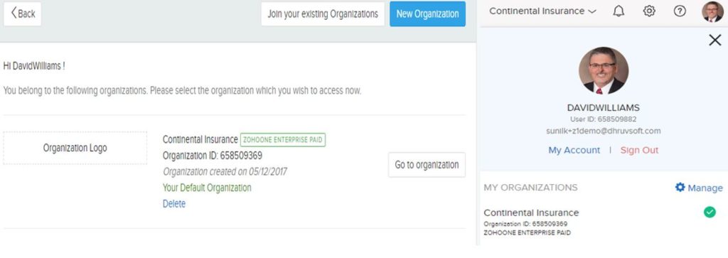 Create multiple organizations in Zoho Inventory
