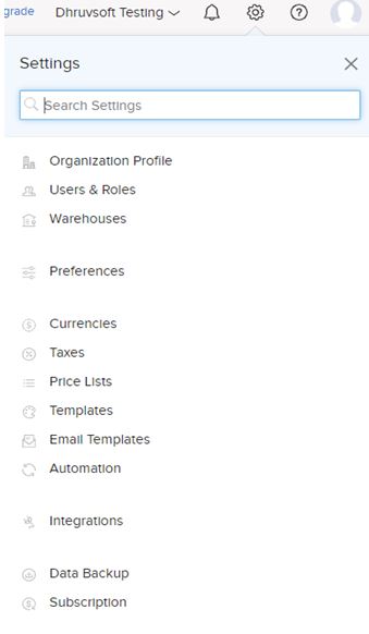 Zoho Inventory Settings