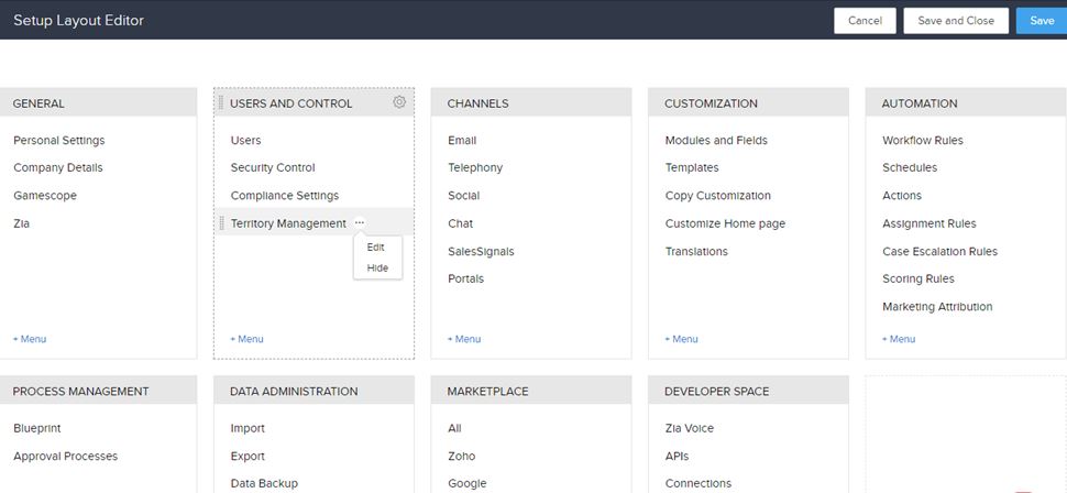 zoho-crm-features-of-Customize-Setup-Page