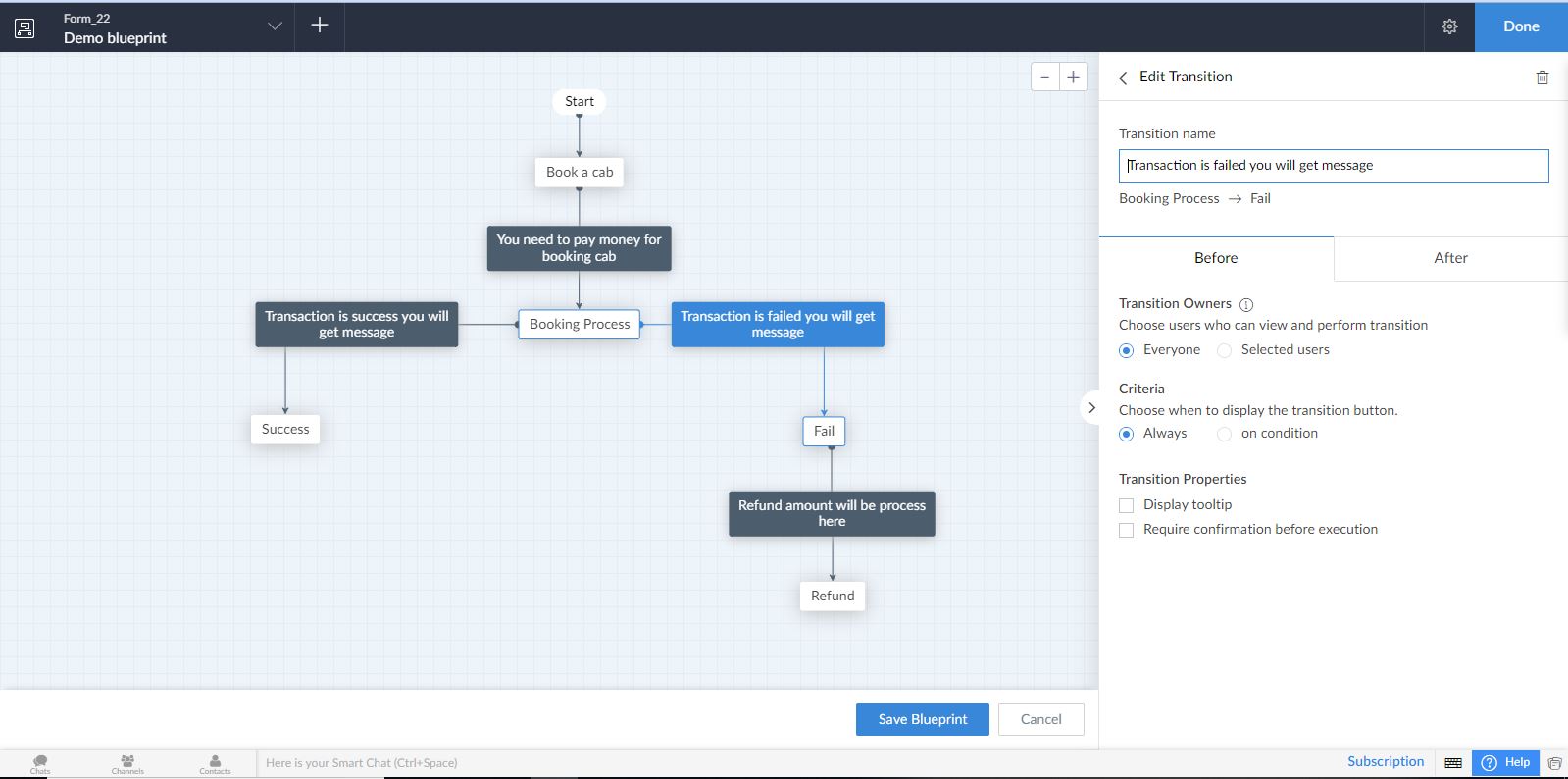 Create a Blueprint in the Zoho Creator - click on Blue Print