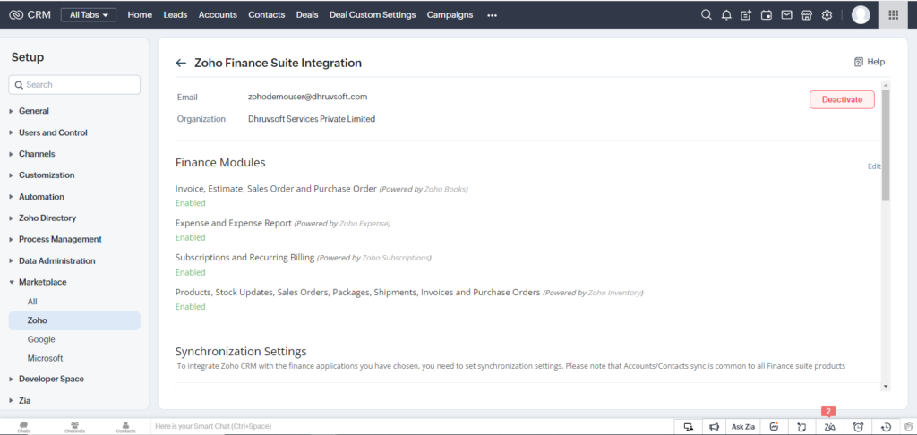 Zoho finance Modules