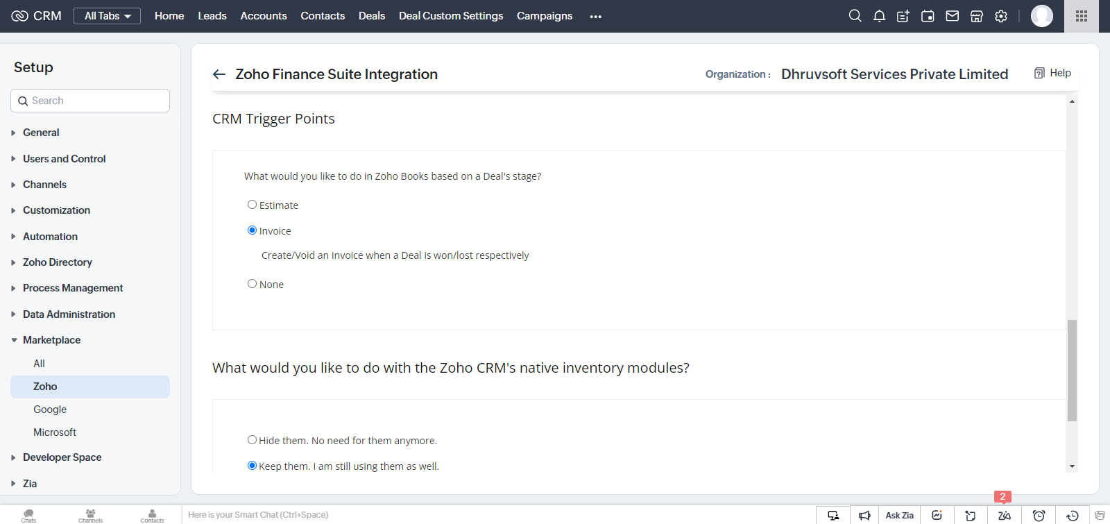Integrating Zoho Finance Suite with Zoho CRM