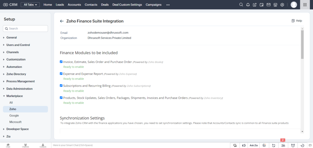 Zoho finance modules