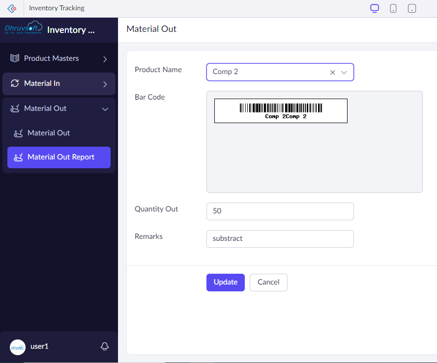 Create a Material out form and add related fields