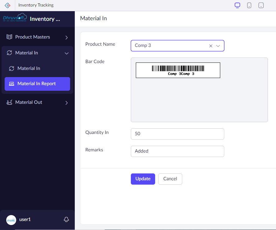 Create a Material In form and add related Fields