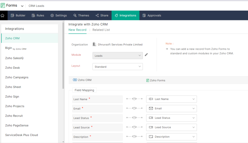 Integration with zoho crm