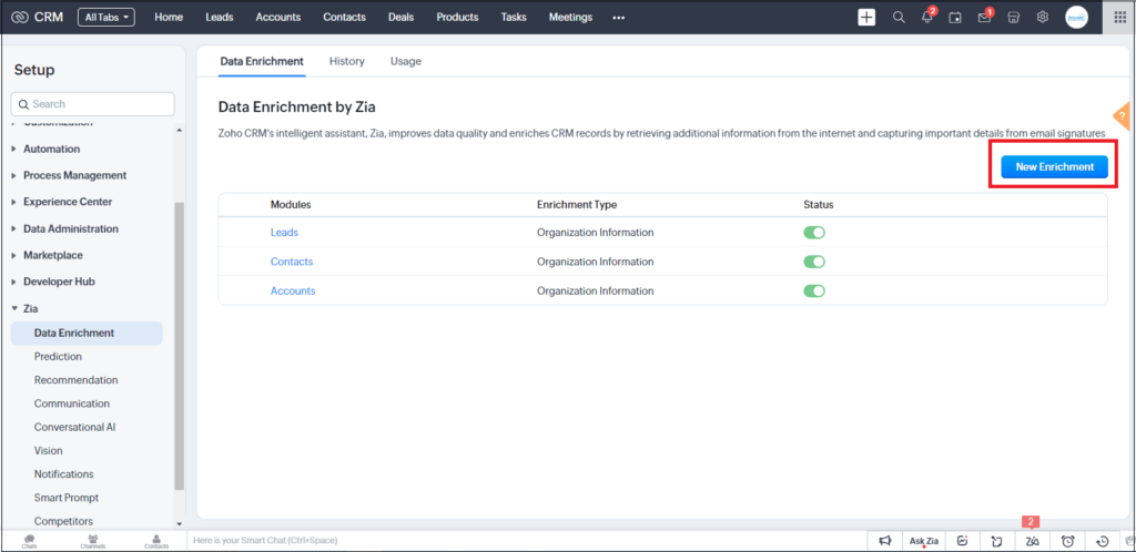 Click on New Enrichment to create a new Data Enrichment Click on New Enrichment to create a new Data Enrichment