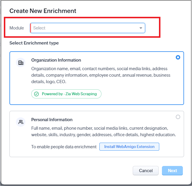 Create New enrichment Create New enrichment